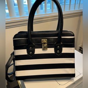 Black and White Striped Top Handle Purse
